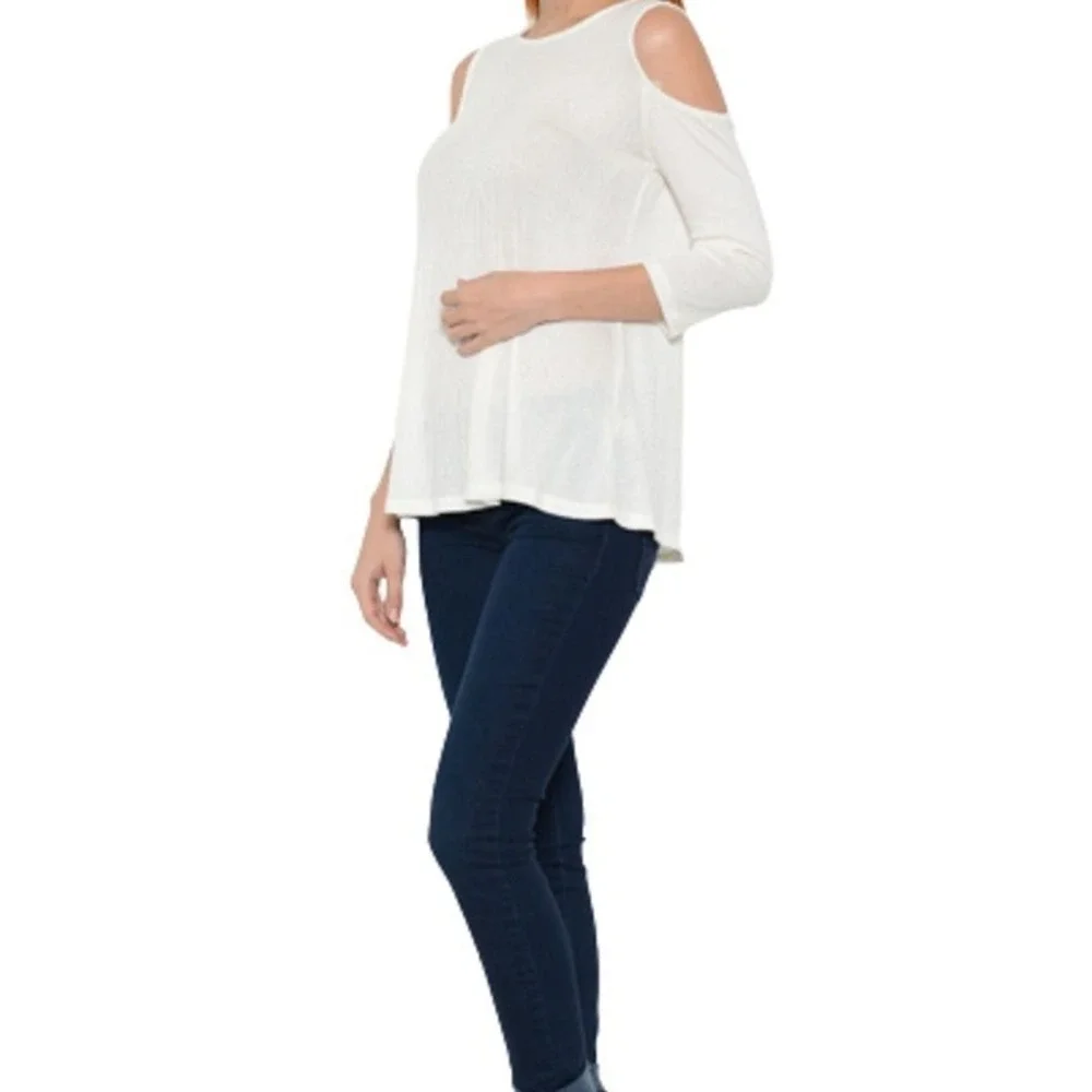 Women's Cold Shoulder Blouse by Heart & Hips Ivory Size Large New With Tags - Picture 2 of 9